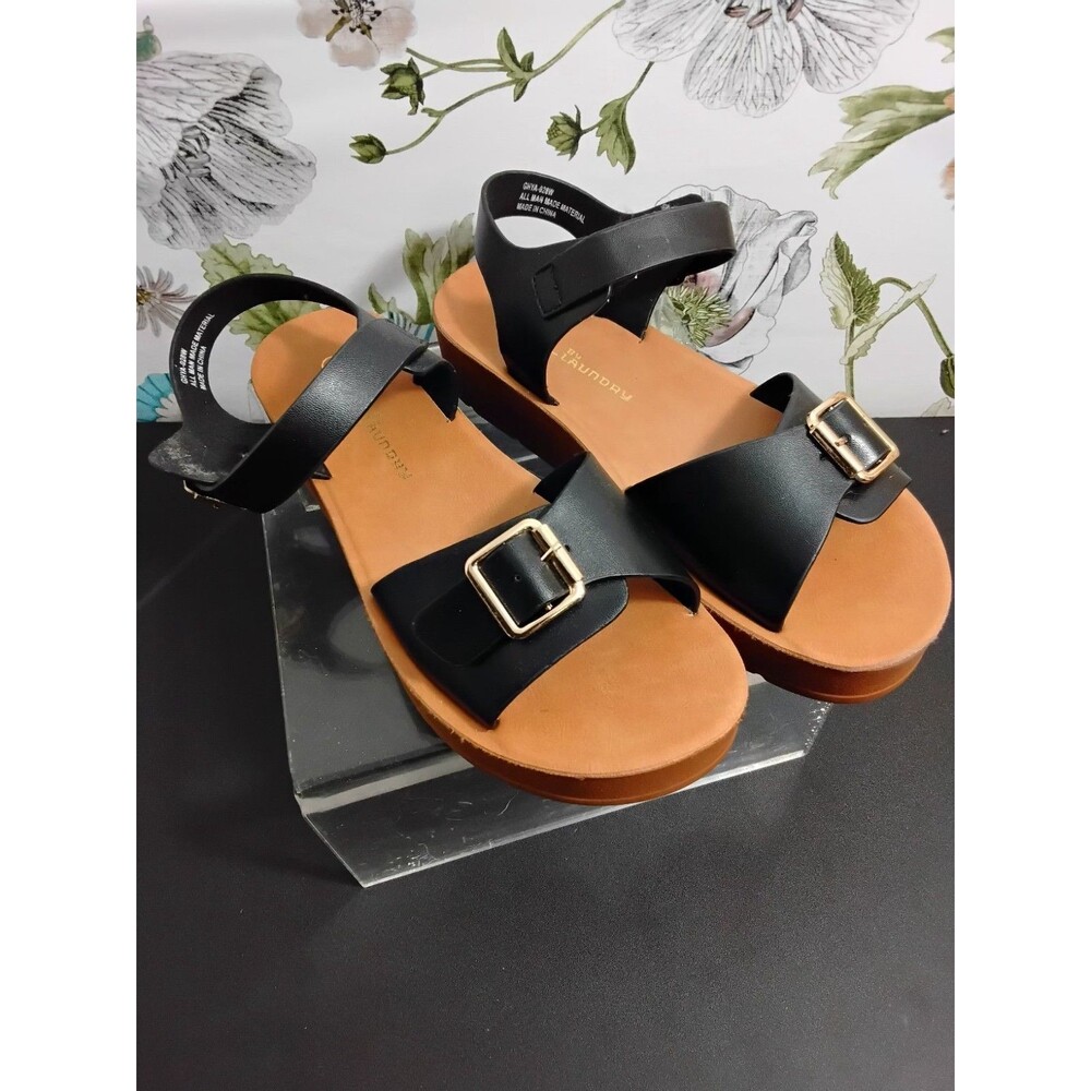 CL BY LAUNDRY BLACK SLINGBACK WEDGE SANDALS WOMEN SZ 6.5 *EUC*